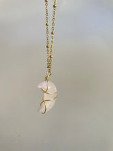 Load image into Gallery viewer, Handmade intentional conscious crystal jewellery Sydney Rose Quartz wire wrapped moon necklace