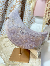 Load image into Gallery viewer, Pink Amethyst Moon with gold stand (PAM8)