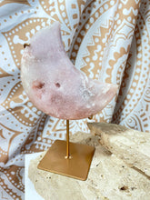 Load image into Gallery viewer, Pink Amethyst Moon with gold stand (PAM2)