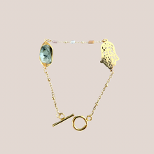 Load image into Gallery viewer, Handmade intentional conscious crystal jewellery Sydney Hamsa Prehnite Moss Agate Gold beaded Bracelet