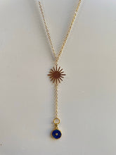 Load image into Gallery viewer, Handmade intentional conscious crystal jewellery Sydney Lapis Lazuli gold sun necklace