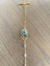 Load image into Gallery viewer, Handmade intentional conscious crystal jewellery Sydney Hamsa Prehnite Moss Agate Gold beaded Bracelet
