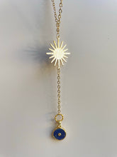 Load image into Gallery viewer, Handmade intentional conscious crystal jewellery Sydney Lapis Lazuli gold sun necklace