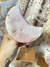 Load image into Gallery viewer, Pink Amethyst Moon with gold stand (PAM2)