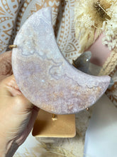 Load image into Gallery viewer, Pink Amethyst Moon with gold stand (PAM8)