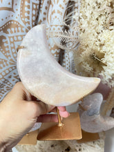 Load image into Gallery viewer, Pink Amethyst Moon with gold stand (PAM5)