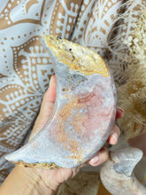 Load image into Gallery viewer, Pink Amethyst Moon with gold stand (PAM9)