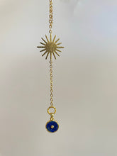 Load image into Gallery viewer, Handmade intentional conscious crystal jewellery Sydney Lapis Lazuli gold sun necklace
