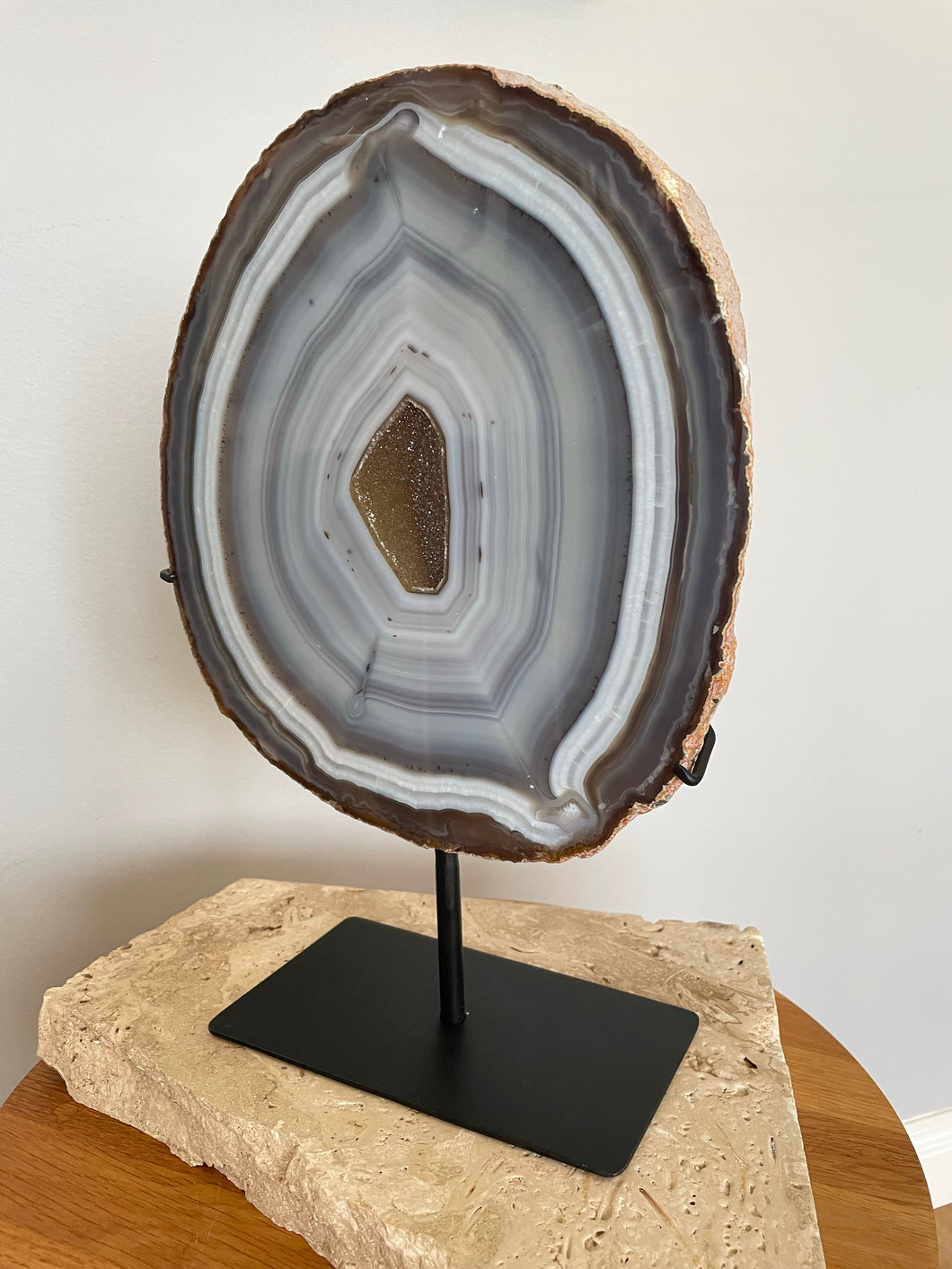 Natural agate slice on stand