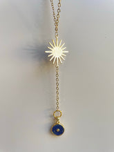 Load image into Gallery viewer, Handmade intentional conscious crystal jewellery Sydney Lapis Lazuli gold sun necklace
