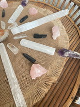 Load image into Gallery viewer, mini black tourmaline points raw form crystal grid gridding Sydney crystal shop selenite amethyst elestial rose quartz lemurian quartz
